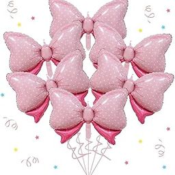 Pop The Party Large Pink Bow Foil Balloon Decoration for Baby Shower | Girl Birthday | Bowtie Balloon Party Decoration (Pack of 6)-image-46