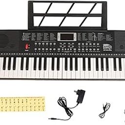 Intern INT-KB-6101, 61 Keys Touch Response Portable Piano Keyboard with Microphone and 5V DC Power Adapter (Black)-0