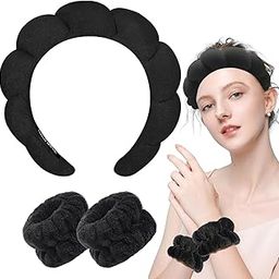 3 Piece Skincare Facial Headband and Wrist Band Set for Girls and Women | Soft Makeup Hairband for Skincare Face Washing Facial Spa Shower | Stretchable Face and Hand Band for Women (Black)-image-15
