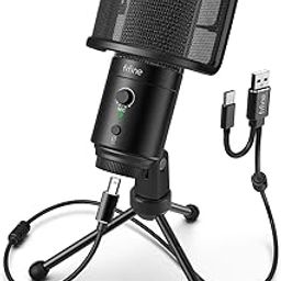 Fifine K683A USB Desktop PC Microphone with Pop Filter for Computer and Mac, Studio Condenser Mic with Gain Control, Mute Button, Headphone Jack & Extra USB-C Plug-5