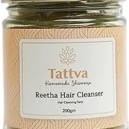 Tattva Homemade Reetha Hair Cleanser | Natural Mild Hair Wash Powder with Pure Reetha (Soapnut) | Traditional Herbal Hair Care | Chemical-Free & Gentle Scalp Cleanser | 200 G-image-1