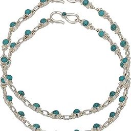 Peenzone 92.5-925 Sterling Silver Handmade Cup Setting Turquoise Pear & Round Shape Stone Payal (Anklets) | Gift for Women and Girls-image-7