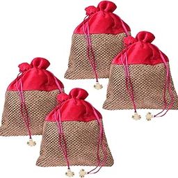 Potli | Jute Fabric with Velvet Coated | Wallet Potli | Traditional Indian Drawstring Bags for Wedding | Shagun | 7x9 Inch | Pack of 4 | Rani-image-89