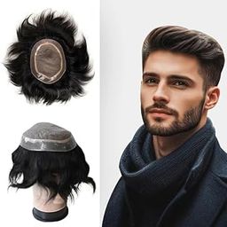 Miraje Hair Patch For Men Skin Base | 100% Human Hair Wig | Hair Wig For Men | Natural Black | (8 x 7)-image-37