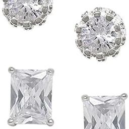 Jewellery Combo of 2 Silver Stud Earrings - Small Round & Rectangle Cubic Zirconia For Men & Boys (ESN32-PTE495_Z)- For Men & Boys Stylish Latest-76