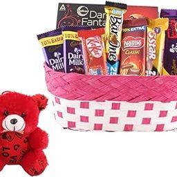 SFU E Com Choco Filles Dark Fantasy With Fruit & Nut Gift Hamper | Valentine Teddy Bear With Chocolate Combo | Valentine Chocolate Hamper | 467-82