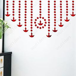 Wall1ders 11 Diya & 100 Dots Mirror Stickers for Wall, Acrylic Mirror Wall Decor Sticker, Wall Mirror Stickers, Acrylic Stickers, Wall Stickers for Hall Room, Bed Room, Kitchen. (Red)-image-2