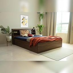 DF2H Bed | 1 Year Warranty | Double Bed, Queen Size, Timber Design 10 Solid Wood Feature Bed, Non-Woven Base & 3mm MDF, Slanted Headboard -Walnut (Melamine Finish)-image-84