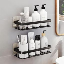 MIORAH 2 Pack ABS Self Adhesive Bathroom Organizer – No Drill Wall Mounted Bathroom Shelves & Rack for Modern Space Saving Storage-image-108