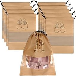 Pack of 10 Shoe Bags | Shoe Bags for Travel | Non-Woven Shoe Storage Bags | Storage Organizers Set | Shoe Cover with Transparent Window | Shoe Dori Cover | Beige-image-49