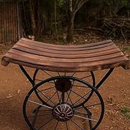ClokMen Vintage Wooden Wheel Stool with Iron Base Wrought Iron Elegant Wooden Footrest Stool for Indoor and Outdoor Living Room Antique Stools-image-82