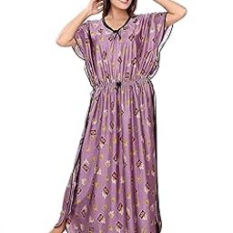 Women's Satin Printed Kaftan Nighty Maxi Nighty for Women (Free Size)-image-43