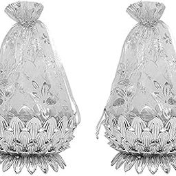 AASA Wedding Return Gift Packing Potli Baskets Decorative Net Potli Bucket for Gifts Silver Set of 2Pcs Pack of 1-85