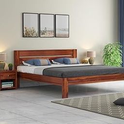 Lignum Arts Sheesham Wood Queen Size Double Bed Without Storage | Wooden Cot Palang for Bedroom Living Room (Honey Finish)-image-52