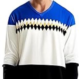 Mens V-Neck Sweater with Self Pattern, Blue, White and Black Lightweight Wool T-Shirt Woollen Full Sleeve Winter Wear Pullovers for Men (in, Alpha, S, Regular, White)-picture-15