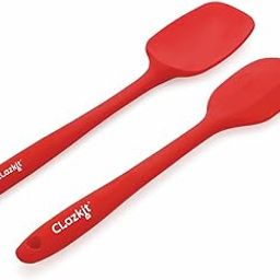 Clazkit Large Spatula & Large Spoon, Non-Stick Silicone Spatula Set for Cooking & Baking, Seamless Design Food-Grade & BPA-Free, Dishwasher Safe (RED) Set of 2-9