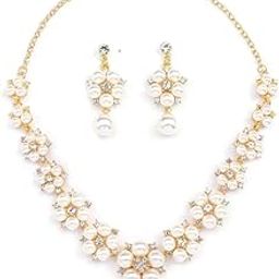 Gifts Stylish Latest Traditional Gold Plated Pearl Jwell Necklace Pendant Jewellery Set with Earrings for Girls and Women (YBNK_50626) (White)-image-75
