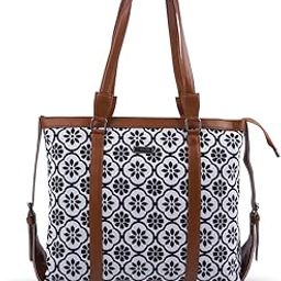 Large Tote Bag for Women | Big Handbag with Criss Cross Pattern | Stylish Shoulder Bag | Ladies Purse with Spacious Interior | Daily Use Office Shopping Travel Bag (Black & White)-image-73