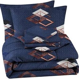 VAS COLLECTIONS 350TC Floral Cotton AC Comforter Set King Size Double Bed with 1 Flat bedsheet & Two Pillow Covers, 4 Pieces Bedding Set (90x95 inches - Blue & Coffees)-16