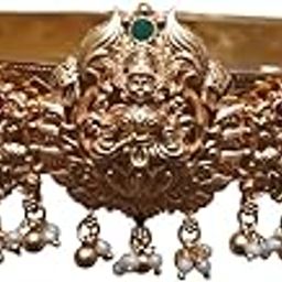 Traditional Gold-Plated Lakshmi Vaddanam Belt, Temple Design with Pearl and Gemstone Embellishments-image-94