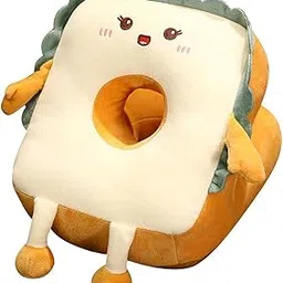 JAZZY PEARLS® Cute Toast Nap Pillow Seat Cushion Pad ice Silky Cloth Travel Pillow 25x30cm Happy-image-5