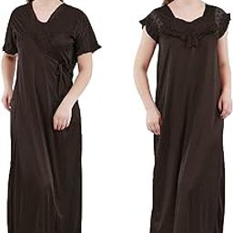 Women's Satin Solid Maxi Length Nighty with Robe (Size - Free Size) (Nightwear Set Pack of 2)-image-65