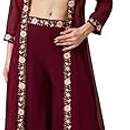 Women's Georgette Embroidered Crop Top With Shrug And Palazzo (COE-478_)-picture-21