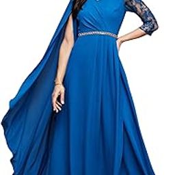 Women's V-Neck Asymmetric Embellished Maxi Georgette Dress-image-58