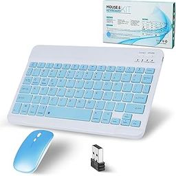 FKU Rechargeable Bluetooth Keyboard and Mouse Combo Ultra-Slim Portable Wireless Mouse Keyboard Set for Android Windows Tablet Cell Phone iPhone iPad Pro Air Mini, iPad OS/iOS 13 and Above (Blue)-image-2