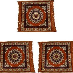Pack of 3| Pooja mat |puja| Sitting Asan| kusha|Velvet Prayer | Pooja aasan for Meditation & Sitting | Soft Floor Rug for Temple & Home | Traditional Square mat (2ft x 2ft) Golden-image-86