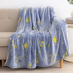 Happy Hues® Glow in The Dark Blanket- Space| Bedroom Decor |Gifts for Toddler- Kids-Teens Boys & Girls |Travel Lightweight -Throw Blankets Soft Cozy Fluffy- 50"x60" Blue-17