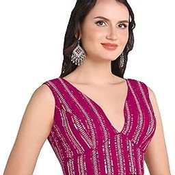 Women's Indian Ethnic Wear Sabyasachi Sequence with Dhaga Embroidered Zari Work Sweetheart Neck Blouse Sleeveless Readymade Padded Saree Back Open String Pattern Blouse-image-45