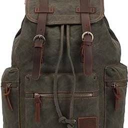 Vintage Casual Canvas and Leather Rucksack Backpack (1Navy)-image-6