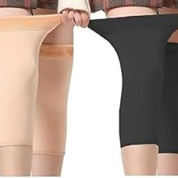 Knee Cap Combo of Black & Skin Winter Warm Elastic Fur Fleece Leg Warmer,Knee Support,Knee Brace,Knee Pad Knee Pain relief and Knee Warmer Over Knee High Footless Socks-image-92