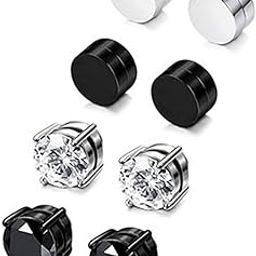 Stainless Steel Magnetic Non-piercing Biker Stud Earrings Set Piercing Huggie Small Hoop Surgical Steel Earring Stud Set Cubic Zirconia Hypoallergenic Earring for Mens Women-image-57