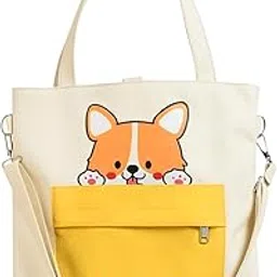 zibuyu Akita Design White Canvas Crossbody Tote Bag for Women, 36x33cm, Cartoon Dog Print, Adjustable & Detachable Strap, Large Lightweight Daily Travel Purse, Multiway Shoulder Bag-picture-35