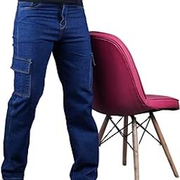 Regular Fit Dark Blue Cargo Denim Jeans, Baggy Style with Side Pockets-image-96
