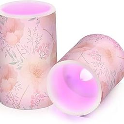 JJoias Watercolor-Floral-Peach-Tones Color Changing Flameless Pillar Candles with Remote/Timer, Battery Operated Warm Light/Flickering ‎Candle for Home Decoration Gifts, Set of 2-image-89
