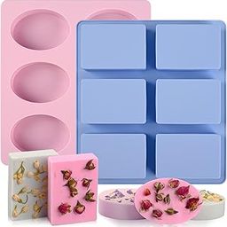 Sakolla 2 Pack 6 Cavity Silicone Soap Molds Rectangle Oval Silicone Molds Loaf Handmade Molds for Soap Making Supplies DIY Pudding Cake Chocolate Cornbread Biscuit Jelly-image-34