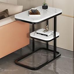 EKYLIP Double-Layer Bedside Table with Storage, Sofa Side Coffee & Computer Desk for Living Room and Office, TV Tray Table, Mobile Bedside Shelf, Compact Student Study Desk-image-69