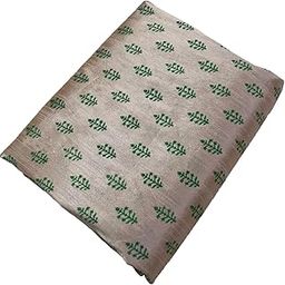 Royal Textiles Hand Printed Raw Silk Dupion Slub Fabric, Green Leaf Pattern, Unstitched Material for Kurta, Suit, Blouse, Curtain (1 Meter)-image-3