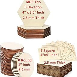 Pack of 18 - (6 Each - Round, Square, Hexagon) - 4 x 4 Inch, 2.5mm MDF Boards for Art & Craft. Blank MDF Cutouts Ideal for Coasters, Decoupage, Resin, Painting, Pyrography, Mandala & Lippan Art-image-56