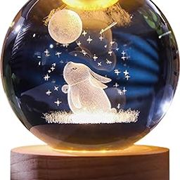 WICHARSH Crystal Ball Night Light,Glass Ball Night LED Lamp with USB Powered 2.36 Inch Wooden Base Colorful Crystal Ball for Gifts Men,Women,Kids,Boys,Girls (Moon Rabbit)-image-32