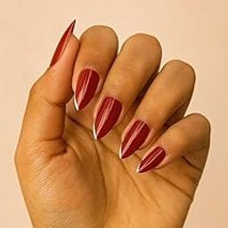 AVSAR Red French Tip Press-On Nails Set | 20 Pieces | Long Length Stick-On Artificial Nail Set | Salon Look in 5 Mins | No Glue Needed | Includes Glue Tabs, Filer & Cuticle Stick-18