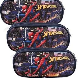 Pack of 3 Pencil Pouch | Multi-Purpose Travel Pouch | Multi Utility Stationery Pouch | 2 Compartments Geometry Box | Lightweight Storage Pouch | Marvel Spider-Man City of Heros | Blue-picture-17