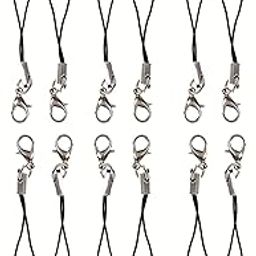 FASTX® Pack of 12 pcs Phone Strap Charm lobster clasp for cell phone Cover keyring Pendrive Badge Holders Charm DIY Jewellery straps thread Ring with Hook smart round zip carry case pouch-65
