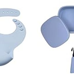 Tudd Silicone Baby Bib for Feeding & Weaning Babies & Toddlers | Blue with On-The-Go Mealtime Set | Compact & Safe Travel Dining Kit | Blue-image-31