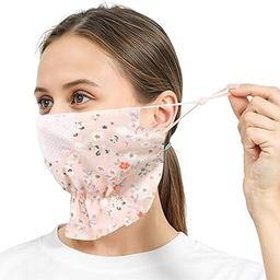 Face Mask for Women Sun Protection, Floral Print Face Cover for Women, Breathable Reusable Mask for Bikers, Driving, Cooking (Extender Front Hem, Adjustable Earloop)-image-25