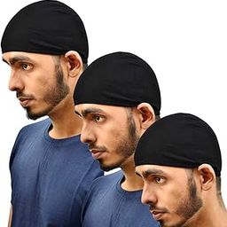 Unisex Cotton Black Color Helmet Skull Cap/topi for Men's,Women's & Kid's Combo Pack of 3-Free Size-11