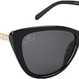 UV Protected Cat eye Sunglasses for Women - (Black Lens | Black-Gold Frame | Medium Size | AS1335)-image-98